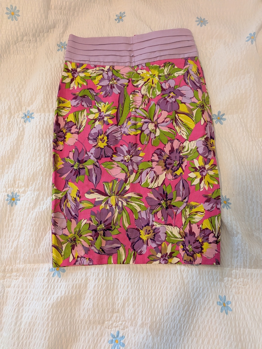 Jenni Pink Floral Pencil Skirt with Purple and Green Accents